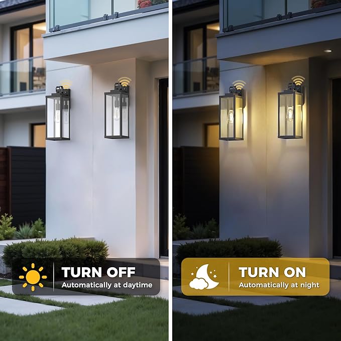L LOHAS LED 2 Pack 17 Inch Large Size Dusk to Dawn Outdoor Light Fixture, Black Waterproof Anti-Rust Porch Lights Ourdoor, Exterior Lighting Fixtures for Porch, Doorway, Garage, ETL Listed