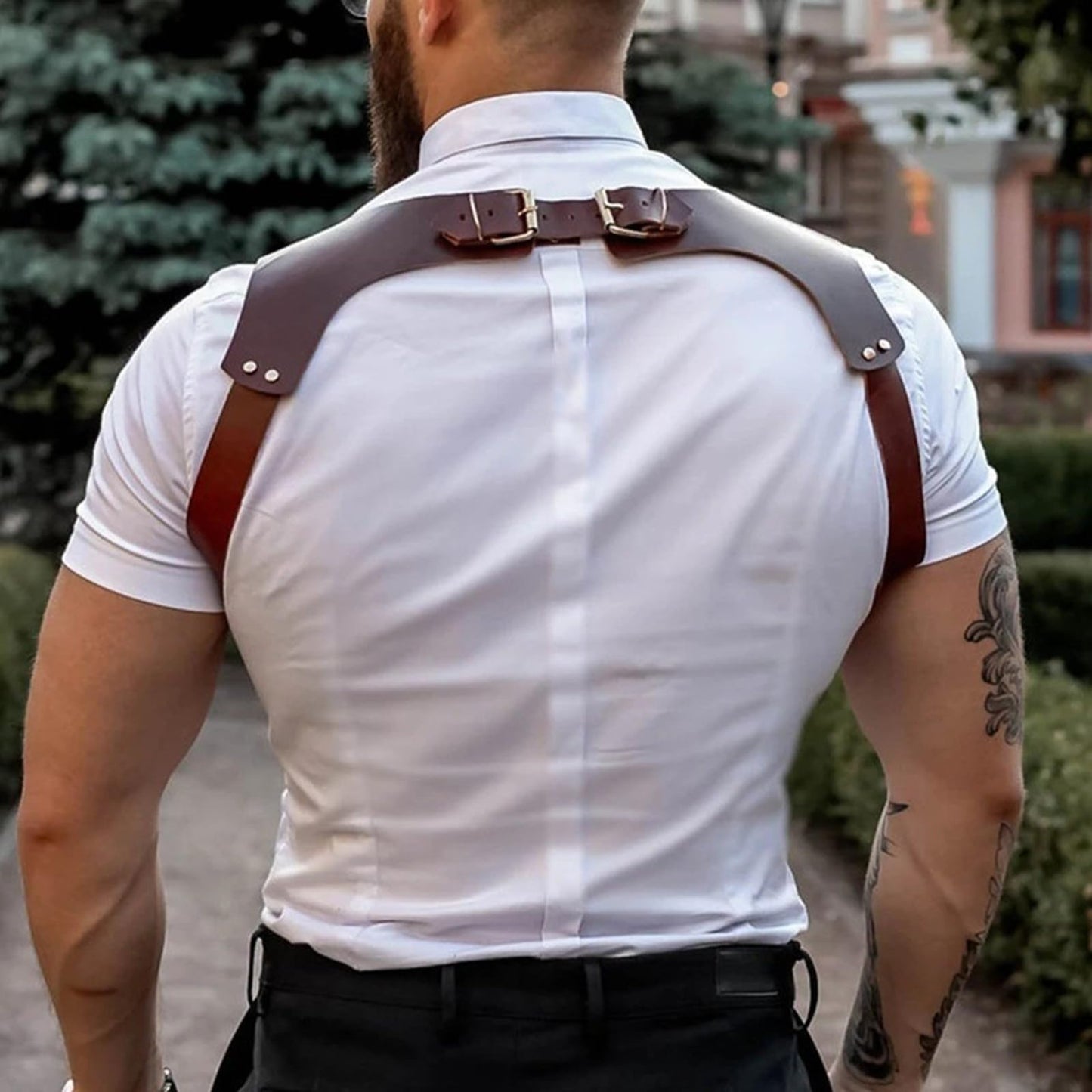 Dicosky PU Leather Suspenders for Men,Vintage Adjustable Buckle,Renaissance&BDSM Harness Style Heavy Duty for Role Play Wedding Groomsmen