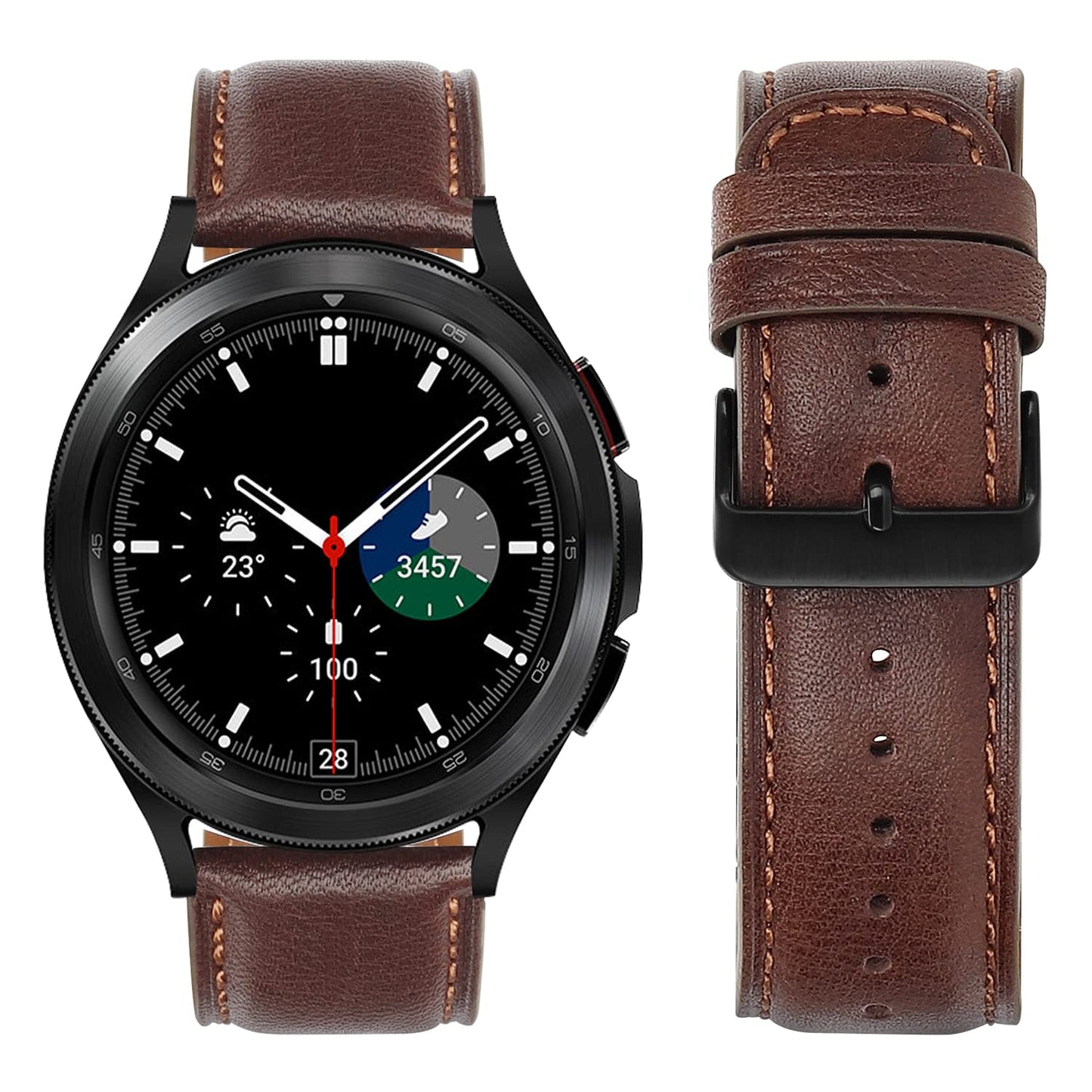 Tasikar Leather Bands Compatible with Samsung Galaxy Watch 47mm 7/6/5/4 Band/Watch 6 Classic 43mm 47mm/Watch 5 Pro Band, Genuine Leather Strap for Galaxy Watch 4 Classic/Watch 3, Dark Brown