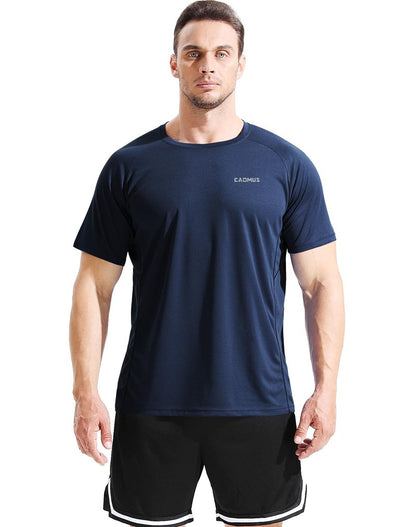 CADMUS Men's 3 Pack Workout Shirts Dry Fit Mesh Athletic T-Shirts, 033, Black,Grey,Navy Blue, Large