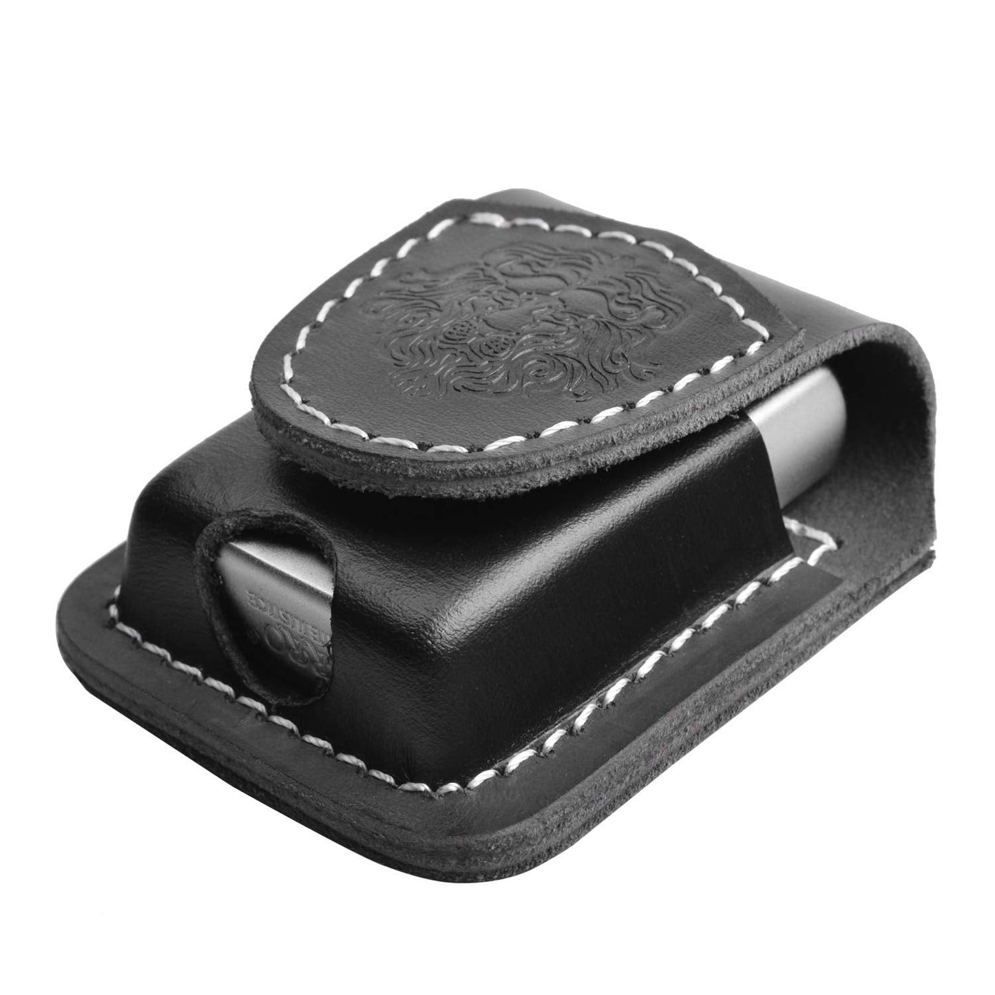 Handmade Fliptop Leather Lighter Pouch Holder Case with Pocket Belt Loop (Lion-Black)