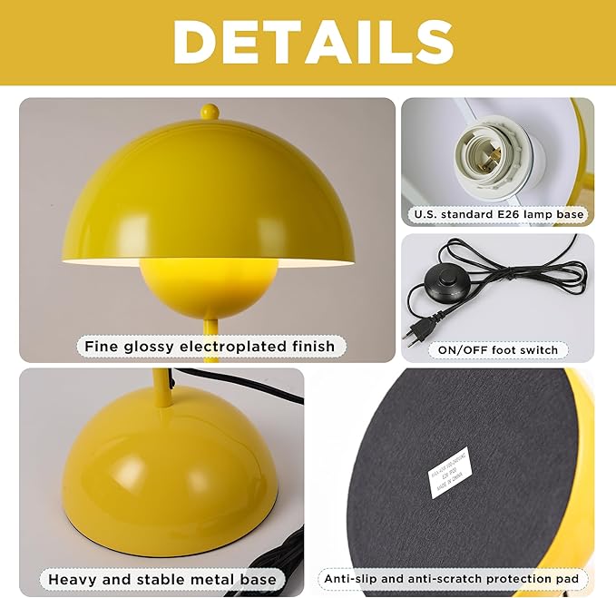 SUNLLOK Flower Pot Floor Lamp for Living Room, Metal Dome Lampshade Standing Floor Lamp with Foot Switch, Modern Reading Floor Light Fixture for Kitchen Island, Bedroom, Restaurant (Yellow)