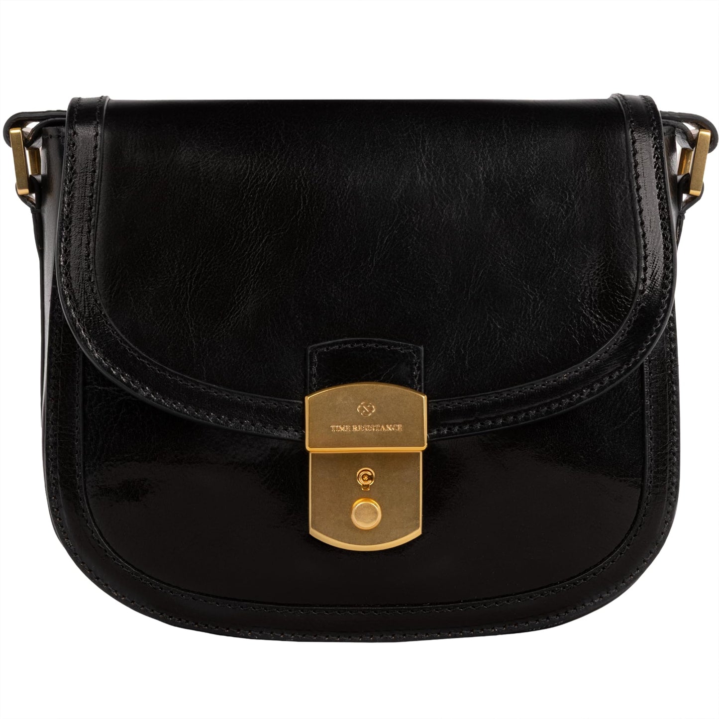 Time Resistance Leather Crossbody Bag – Saddle Bag with Magnetic Closure - Leather Messenger Bag for Women (Black)