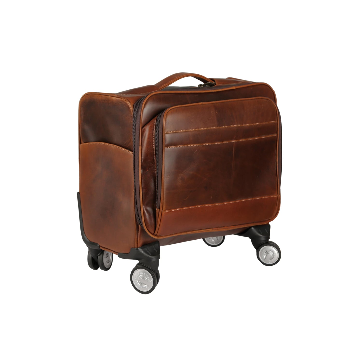 KomalC Leather Rolling Briefcase for Men – Wheeled Laptop Bag with 21” Trolley Handle, Premium Buffalo Leather Business Travel Case