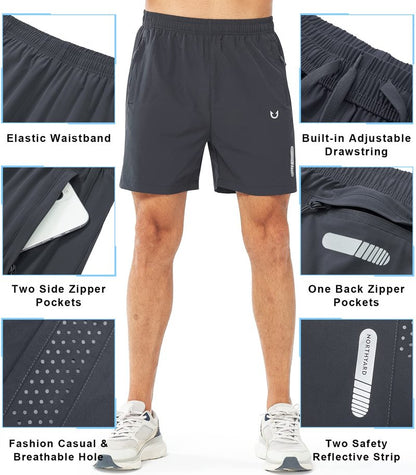 NORTHYARD Men's Athletic Running Shorts Gym Workout 7"/9"/5" Quick Dry Lightweight Sports Basketball Tennis 3 Zipper Pockets DARKGREY-5inch 2XL