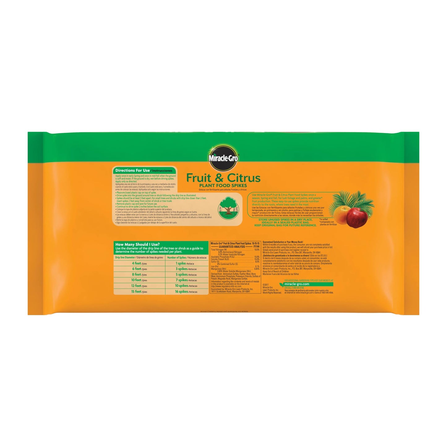 Miracle-Gro Plant Food Spikes Bundle for Fruit and Citrus Plus Trees and Shrubs, For Deciduous, Evergreen and Flowering Trees and Shrubs, 24 Spikes