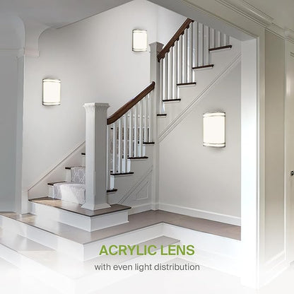 ASD LED Indoor Wall Mount Light Fixture - Modern Interior Brushed Nickel Wall Sconce Lighting - 3000K 4000K 5000K Adjustable - Half Cylinder Hallway Light Fixture - ETL & Energy Star Listed 4 Pack