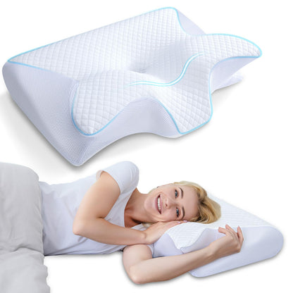 HOMCA Memory Foam Cervical Pillow, 2 in 1 Ergonomic Contour Orthopedic Pillow for Neck Pain, Contoured Support Pillows for Side Back Stomach Sleepers