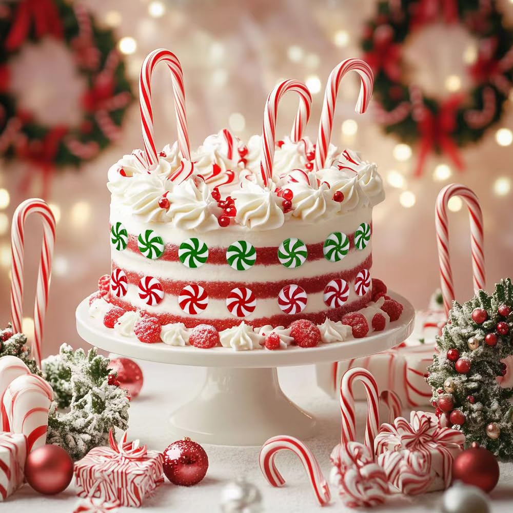 Candy Cane Hanging Peppermint Ornaments for Christmas Tree Decorations - 100 PCS Fake Plastic Candy Cane Ornaments in Red, Green, White