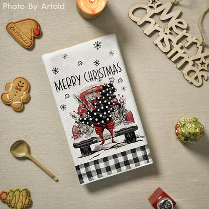 Artoid Mode Black Snowman Xmas Trees Santa Claus Truck Merry Christmas Kitchen Towels Dish Towels, 18x26 Inch Farmhouse Decoration Hand Towels Set of 6