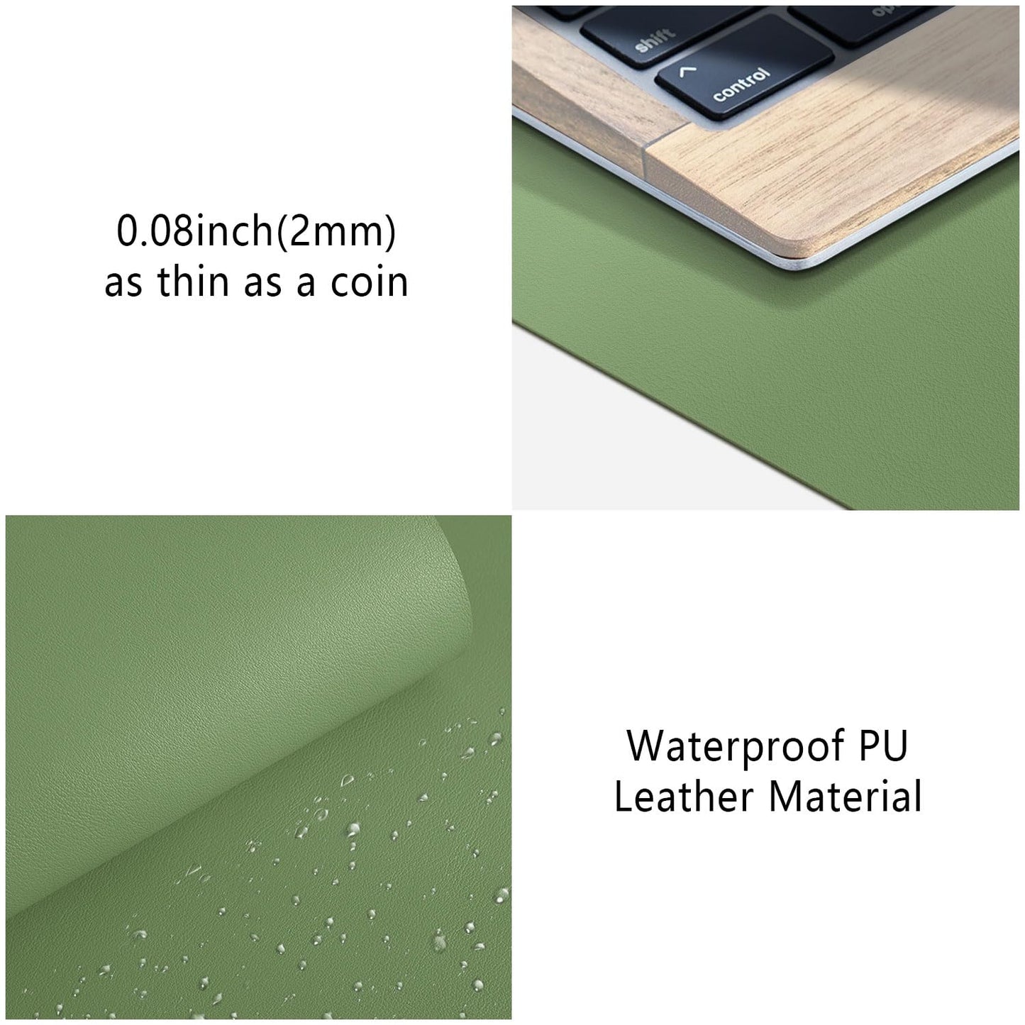 Roslim Leather Desk Pad Protector,Mouse Pad,Non-Slip Computer Mat for Desk,PU Leather Office Desk Mat for Home & Office,Waterproof Laptop Desk Blotter for Keyboard and Mouse,Olive Green ((17''X48'')