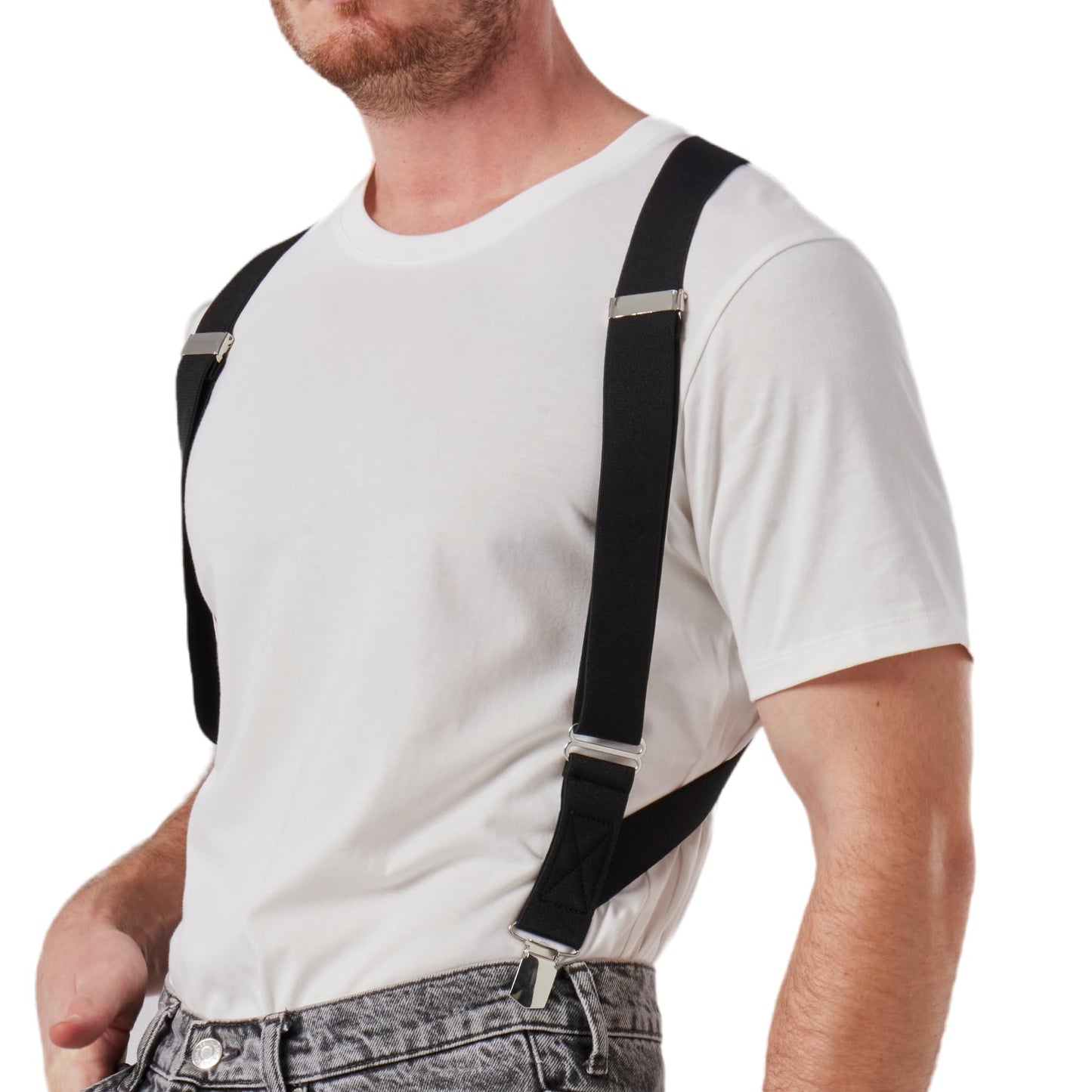 LazarsSpace 2 Clips Men's Suspenders X-Back Clip-On Elastic Braces for Formal and Casual Wear (Black)