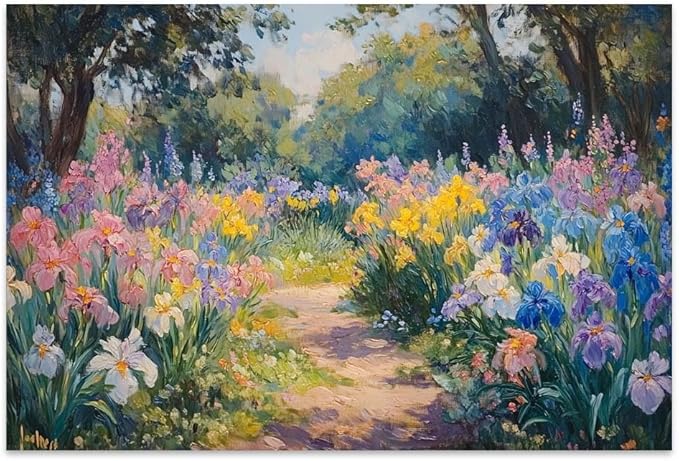 Yesad Colourful Iris Pictures, Wildflower Prints Floral Wall Art Flower Poster Botanical Neutral Art Farmhouse Wall Décor for Living Room Bedroom Kitchen Vintage Wall Art (Unframed,30”x20”,Iris)
