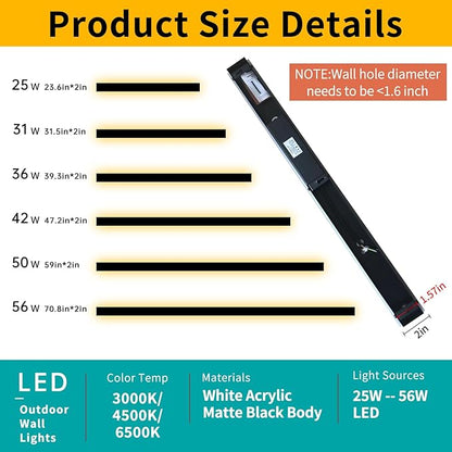 Mikeru 70.8inch Long LED Wall Light, 3000k-6000k Three Colors Switchable Modern Outdoor Wall Light Fixtures Acrylic Invisible Exterior Light for Porch Outdoor Wall Mount Lighting for House
