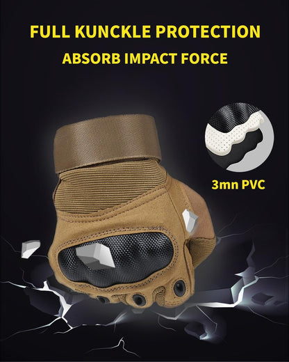 Liovoras Tactical Gloves for Men, Shooting Motorcycle Gloves Hard Shell Knuckle Protection Leather Palm for Riding Airsoft Paintball Climbing Training - Tan, Size XL