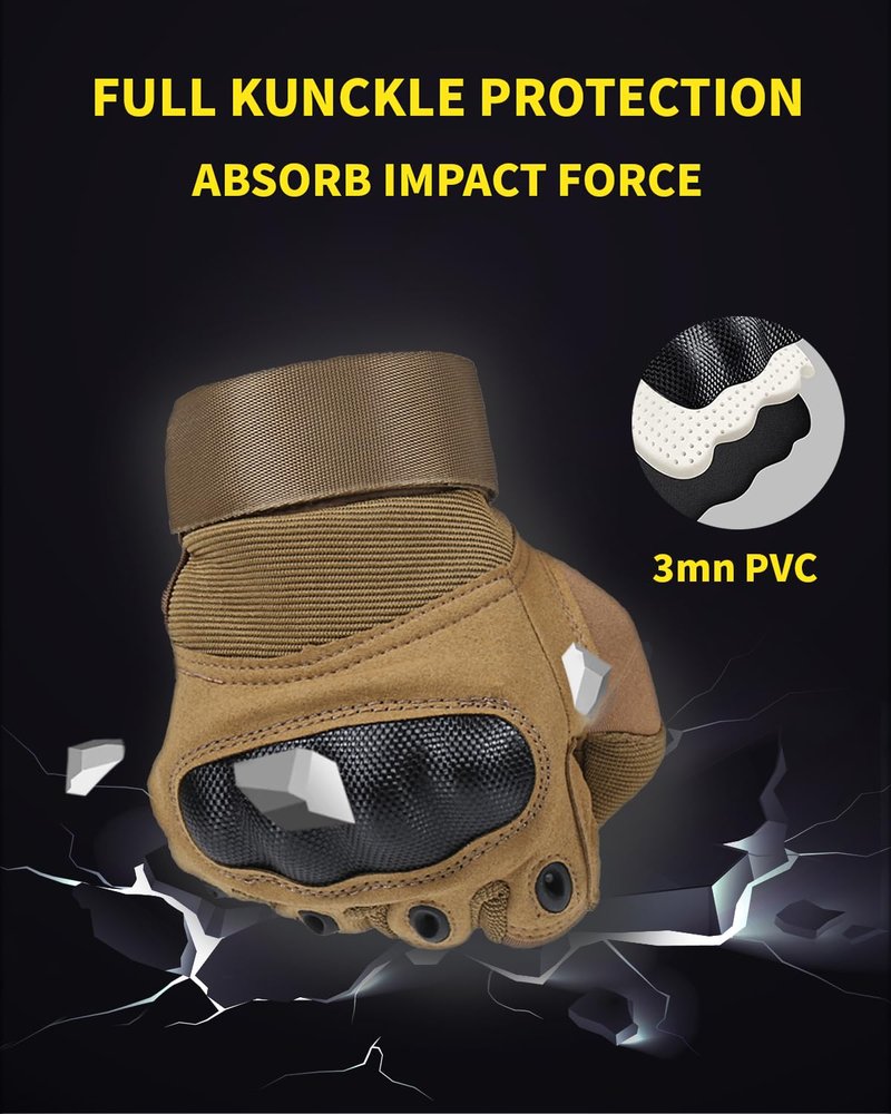 Liovoras Tactical Gloves for Men, Shooting Motorcycle Gloves Hard Shell Knuckle Protection Leather Palm for Riding Airsoft Paintball Climbing Training - Tan, Size M