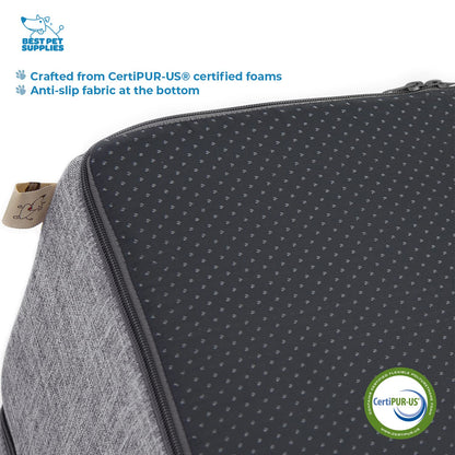 Best Pet Supplies Foldable Foam Pet Steps for Small Dogs and Cats, Portable Ramp Stairs for Couch, Sofa, and High Bed Climbing, Non-Slip Balanced Indoor Step Support, Paw Safe - Ash Gray Linen,4-Step