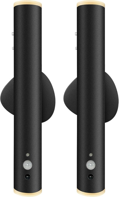 Motion Sensor Night Light, Cordless Battery Powered Magnetic Wall Light, Adjustable 3 Mode Lighting, 2 only Mounted, Corridor Staircase Sensor Night Light (2 pcs-Black)