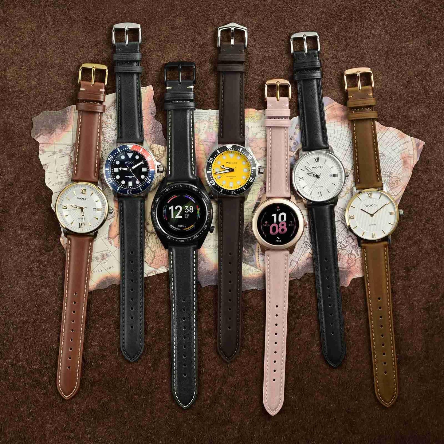 WOCCI 23mm Vintage Leather Watch Band for Men and Women, Gold Buckle (Black)