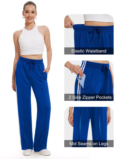 Tapata Women's 30" Inseam Active Track Pants Striped Loose Fit Running Sporty Bottoms Travel Athletic Jogging, Blue, M