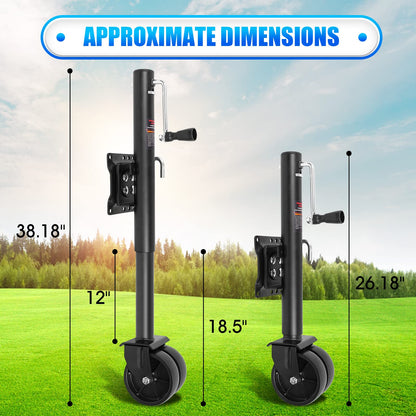 Trailer Jack with 6" Dual Wheels, 2000 lbs Swivel Side-Mount Jack for Boat Trailers, Utility Trailers and Campers, 12 Inch Lift Height Range 26"-38", Mounting Hardware Included