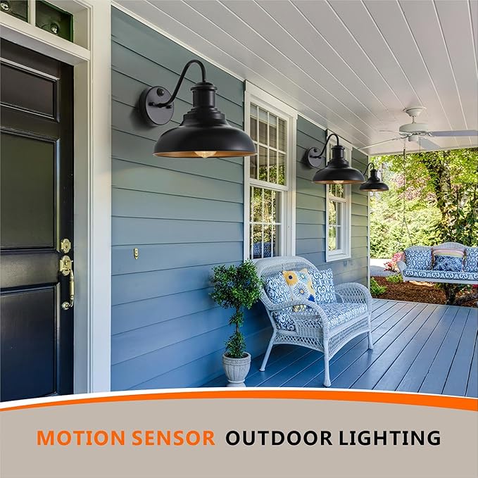 Motion Sensor Outdoor Lights,12inch Large Exterior Farmhouse Wall Mounted Lamp,E26 Barn Lights with Gooseneck,Vintage Matte Black Outside Sconce,Anti-Rust Waterproof Porch Light for House Garage