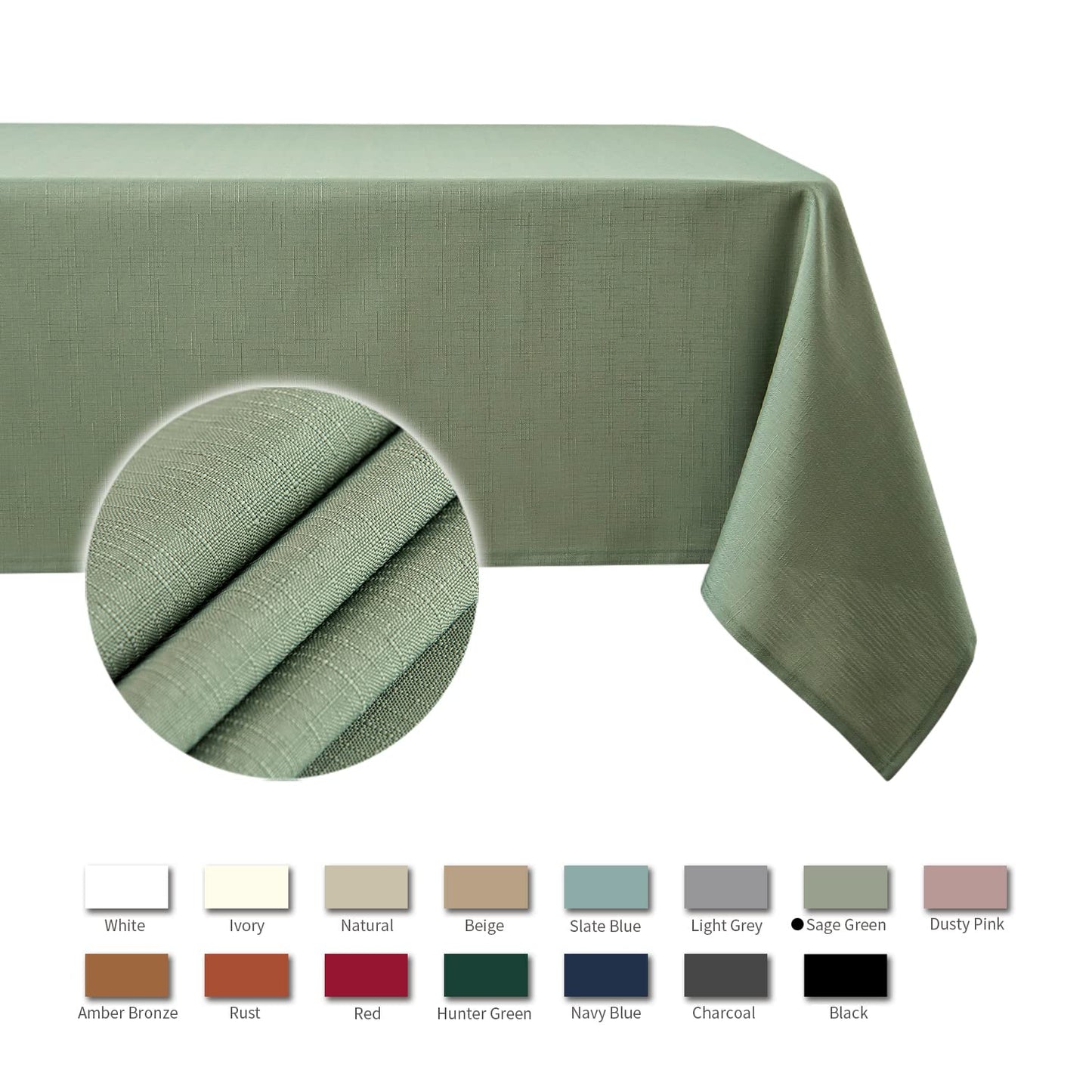 maxmill Rectangle Slubby Textured Tablecloth Waterproof Spillproof Wrinkle Free Table Cloth, Kitchen Dining Room Decoration, Fabric Table Cover for Holiday Party Dinner, 52 x 70 Inch, Sage Green
