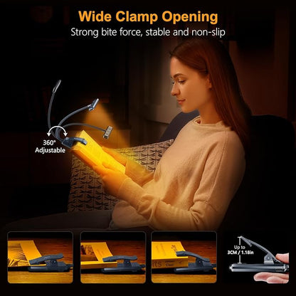 Gritin 19 LED Rechargeable Book Light for Reading in Bed with Memory Function- Eye Caring 3 Color Temperatures,Stepless Dimming Brightness,80 Hrs Runtime Clip on Light for Book Lovers-Pacific Blue