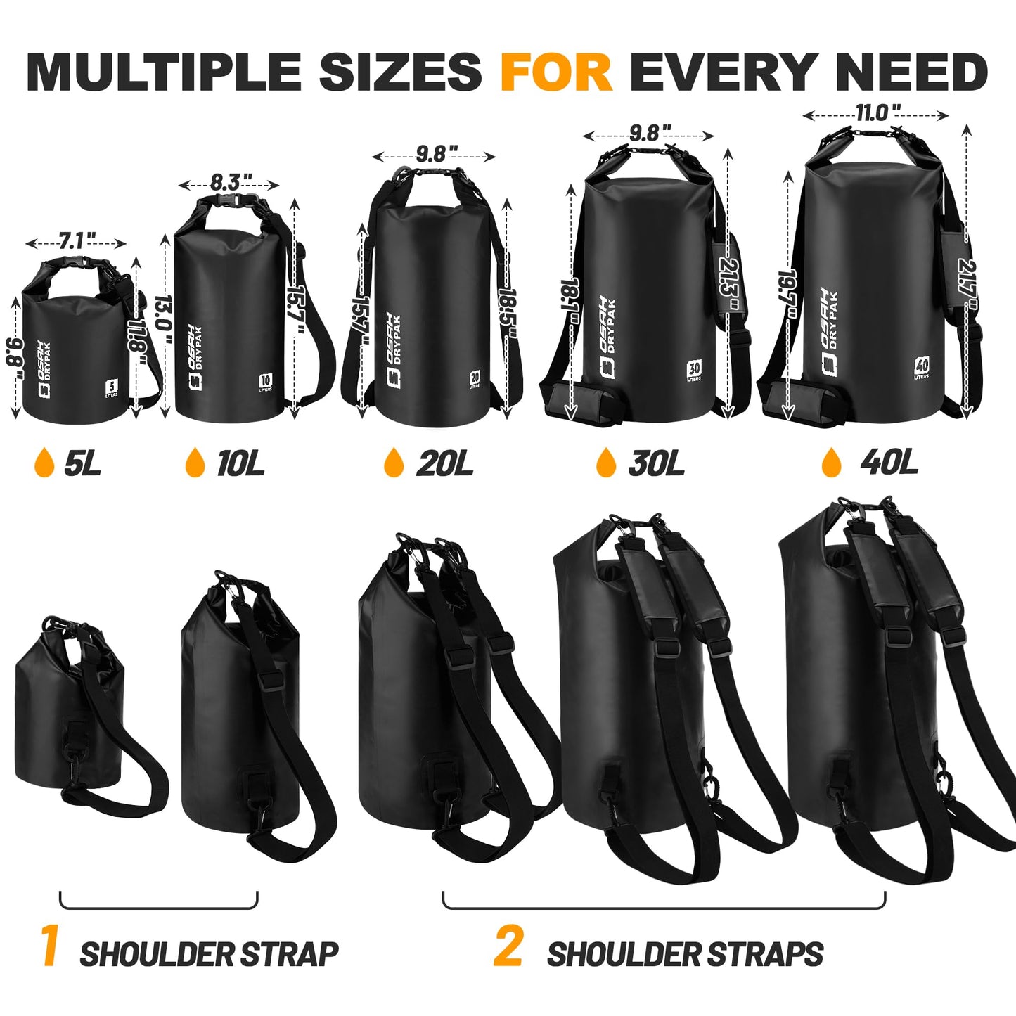 Waterproof Dry Bag, 5L/10L/20L/30L/40L Roll Top Lightweight Storage Backpack with Phone Case for Women & Men, Floating Waterproof Sack for Travel, Swimming, Kayaking, Paddle Board, Camping & Beach