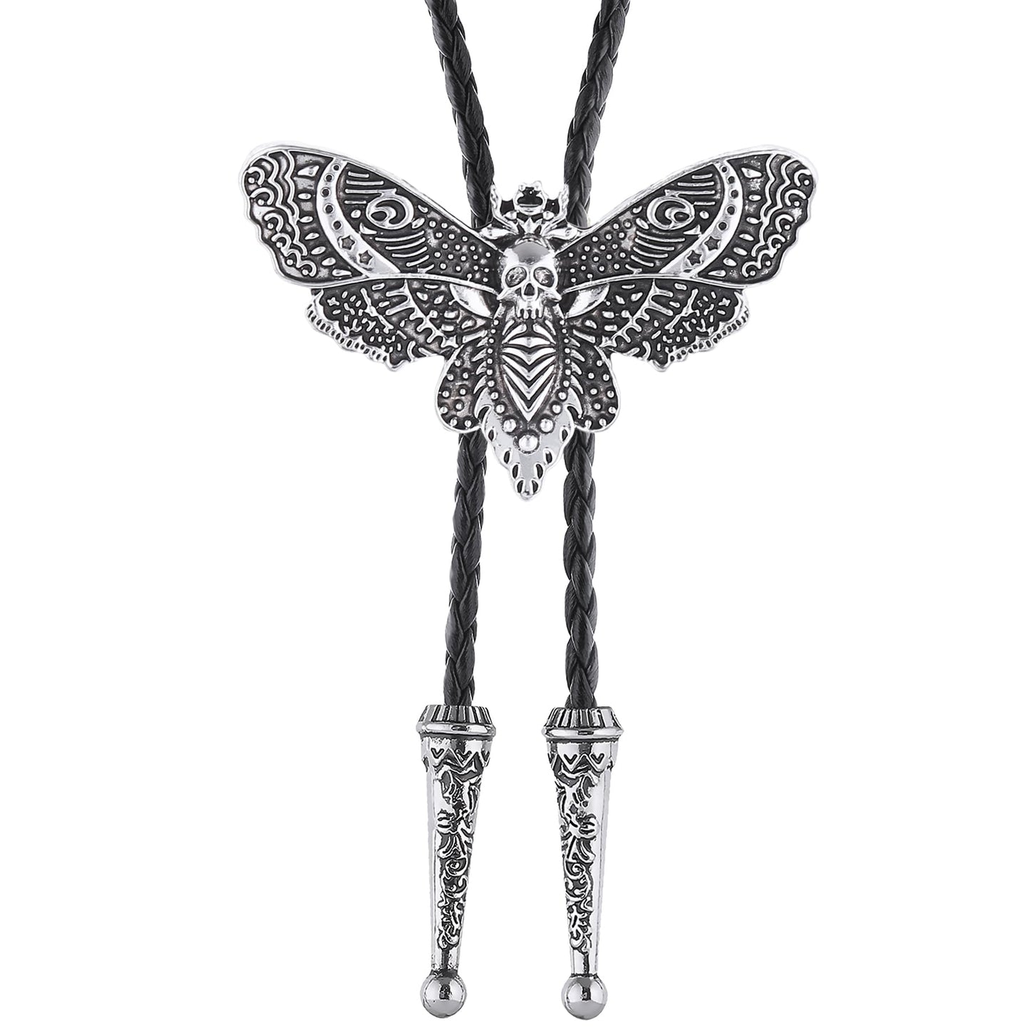 Western Bolo Tie for Men Women Death Head Moth Cowboy Bolo Tie Necktie Metal Insect Dead Gothic Punk Retro Jewelry(Silver)