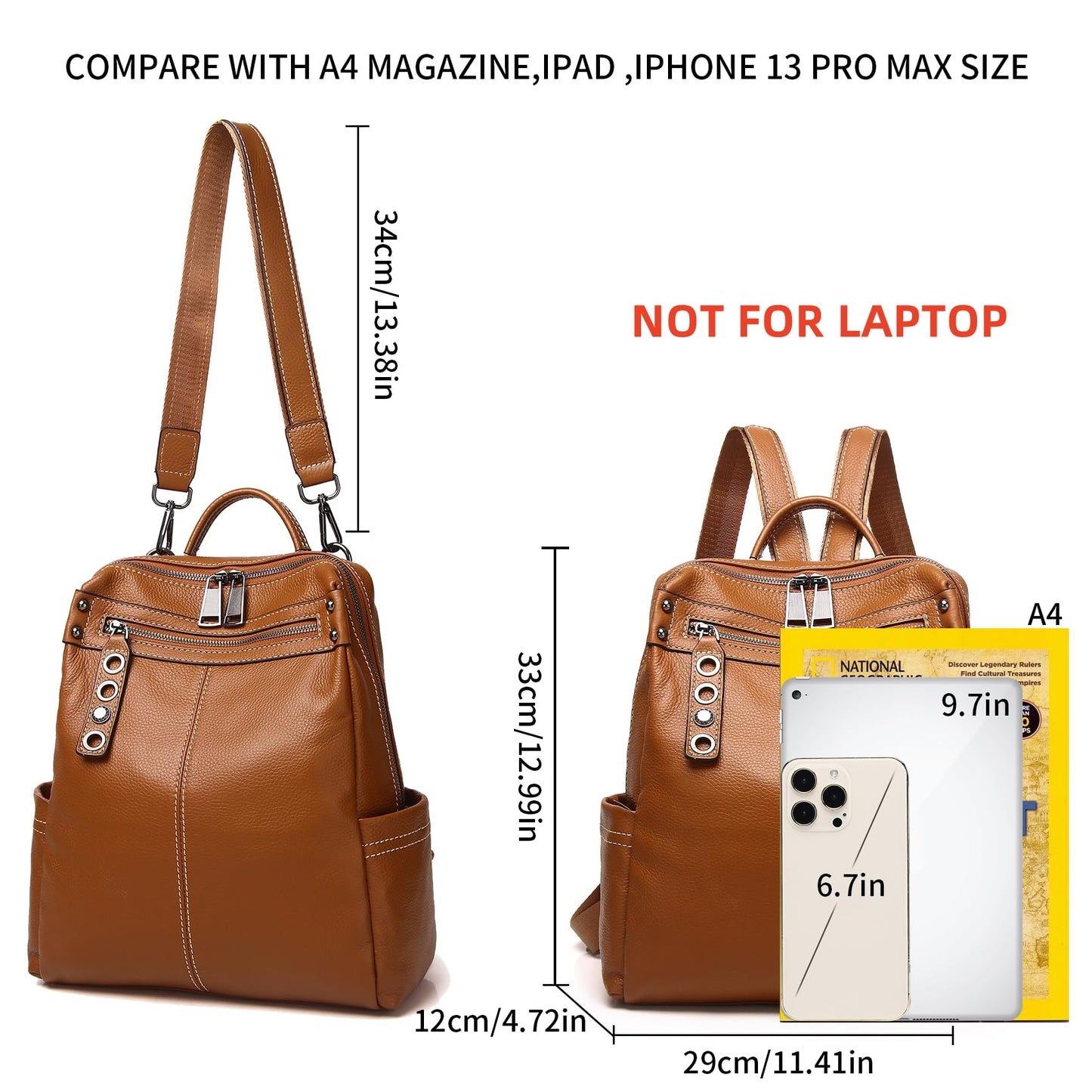 Wesccimo Genuine Leather Backpack Purse For Women Real Soft Leather Travel Fashion Designer Convertible Ladies Shoulder Bag