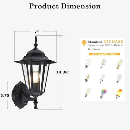 GRUENLICH Dusk to Dawn Outdoor Wall Sconce, Exterior Front Porch Lighting with Clear Glass, Black Aluminum Outside Coach Light for Patio Doorway Garage, 1 Pack