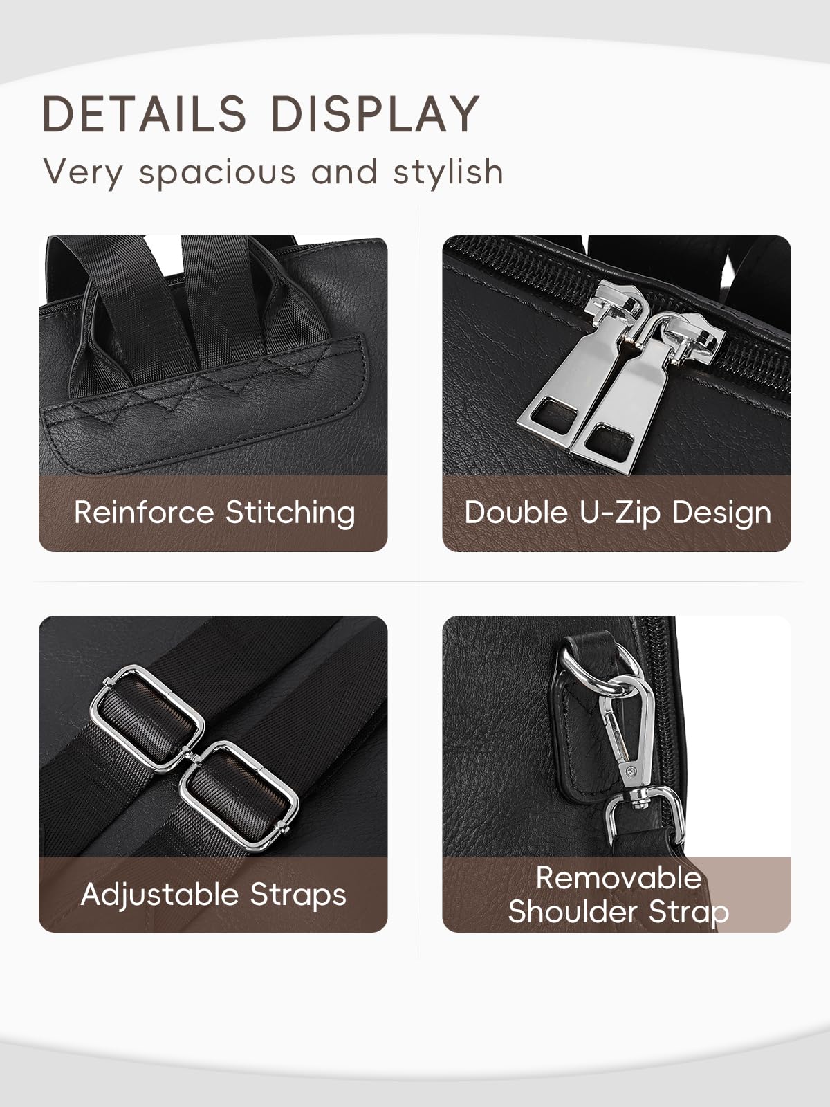 CLUCI Backpack Purse for Women Backpack Purse Black Leather Anti-theft Large Fashion Designer Travel Bag Ladies Shoulder Bags