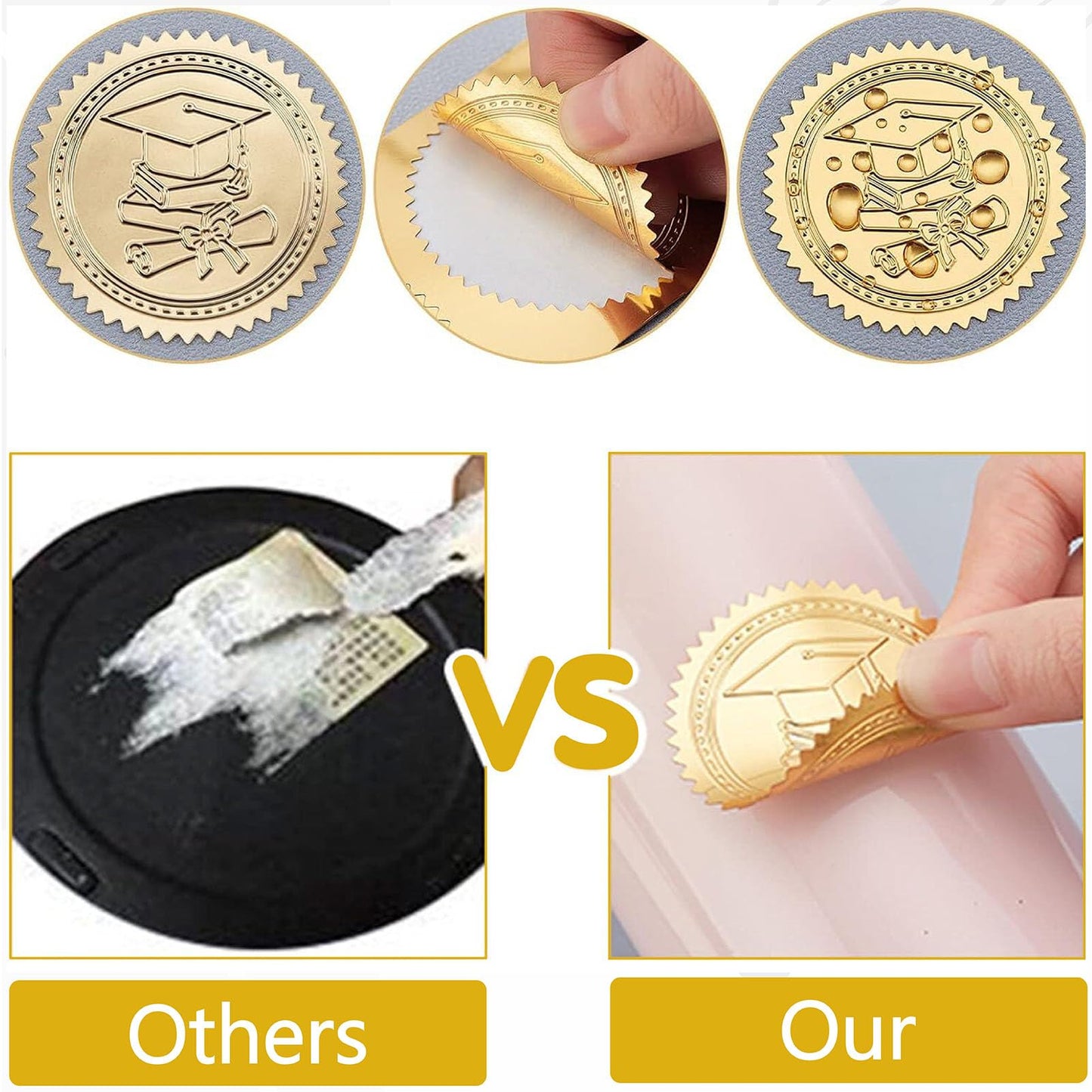 CRASPIRE 408Pcs Congratulations Gold Foil Embossed Stickers 2" Star Self Adhesive Envelopes Embossing Seals Round Labels for Wedding Invitation Corporation Graduation Certificates Diplomas Gift Award