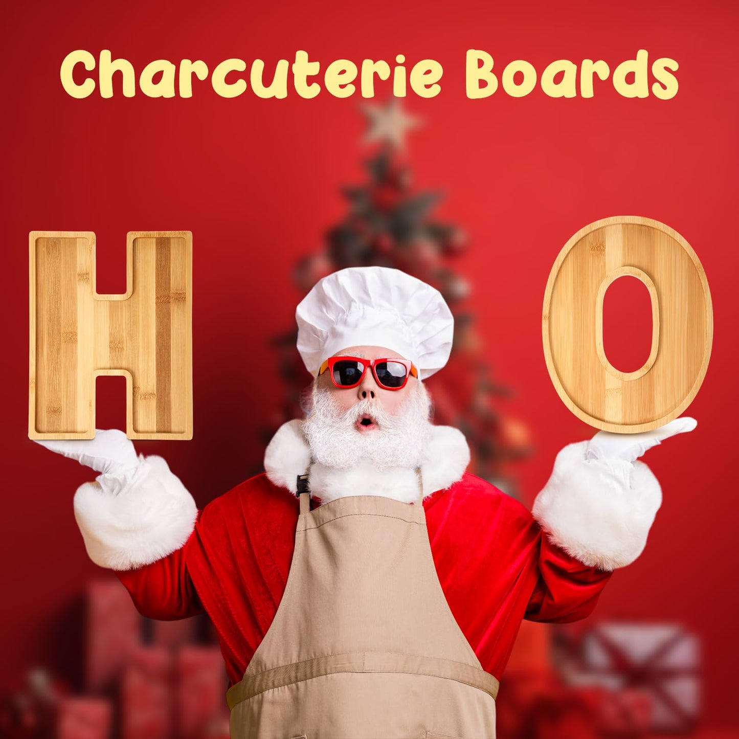 2 Pcs H O Christmas Letters Charcuterie Board Wooden Letters serving Platter Snack Serving Tray for Food Fruit Bread Cake Cookies Candy Christmas Serving Tray for Home Party Decor