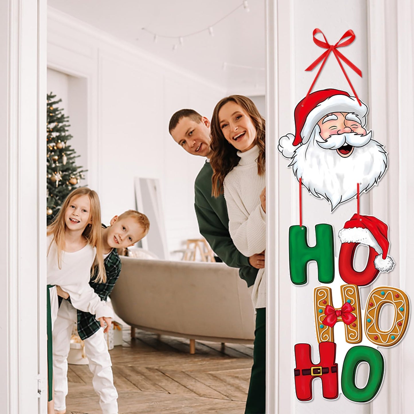 Merry Christmas Home Front Porch Door Hanger Decor Red Green Party Paper Signs Banners Tree Elk Snowman Santa Claus Wall Hanging Indoor Decorations