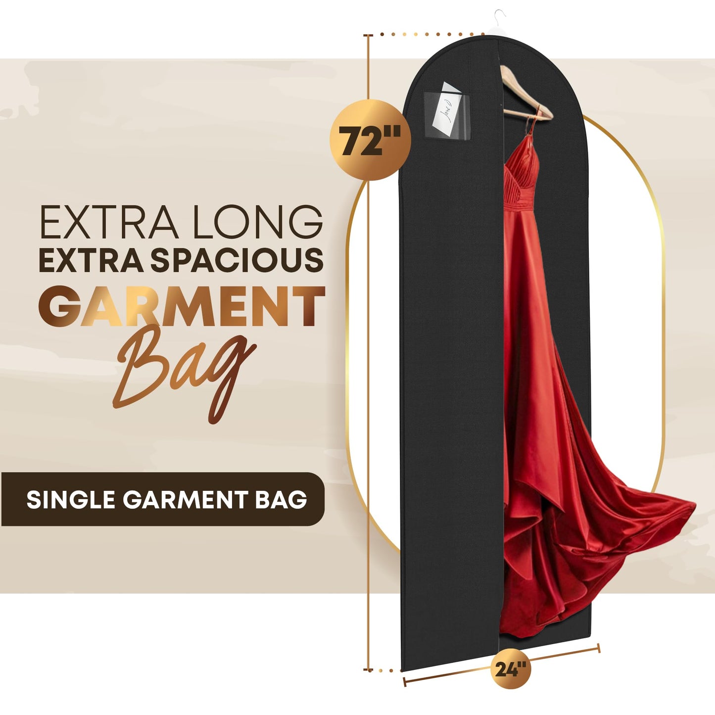 72" Long Dress Bags for Gowns - Wedding Dress Garment Bag for Dresses - Long Garment Bags for Hanging Clothes & Closet Storage - Durable Travel Bag for Women with ID Window