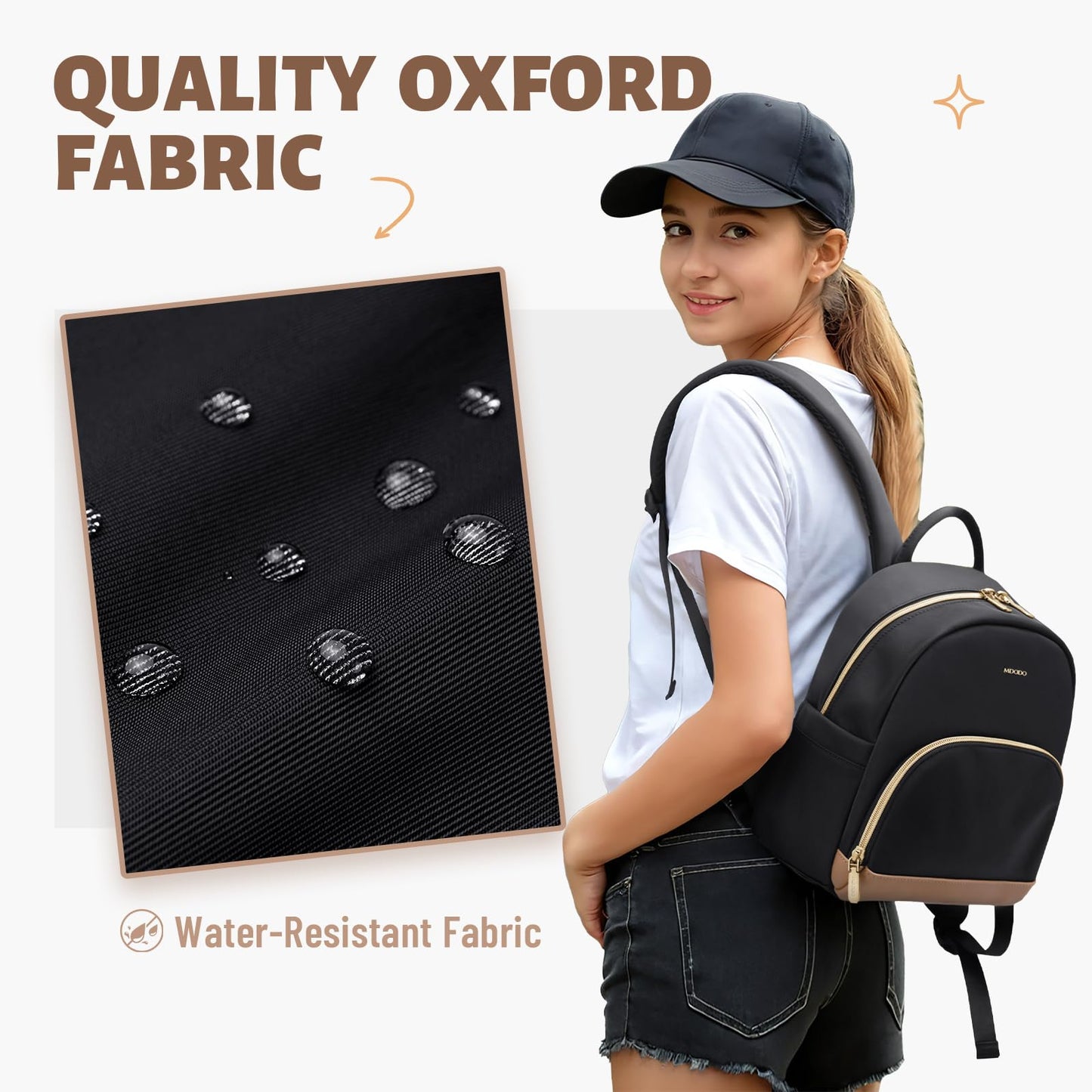 MDODO Small Backpack for Women Lightweight Stylish Mini Backpack Daypack Purses Cute Bookbag for Casual College Travel Daily,fit 10.9Inch iPad,Black