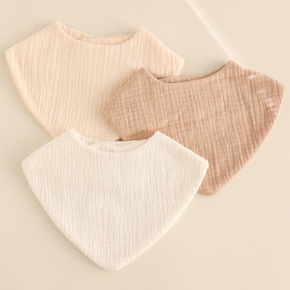 vuminbox Muslin Baby Bibs Bandana Drool Bibs 100% Cotton Absorbent Soft Reversible 3-Pack Set for Feeding，Teething Solid Color for Girls