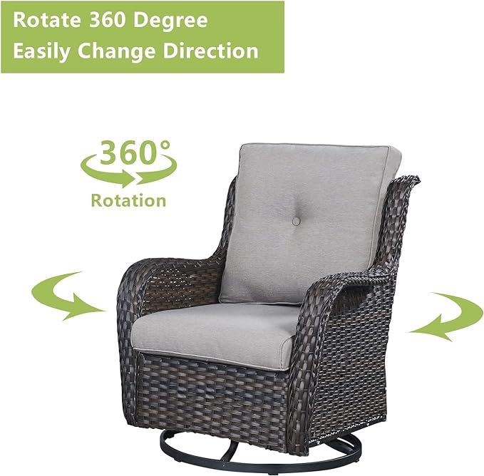 Rilyson Wicker Patio Furniture Set - 5 Piece Rattan Outdoor Sectional Conversation Sets with 2 Rocking Swivel Chairs,2 Ottomans and 1 Sofa for Porch Deck Garden(Brown/Grey)