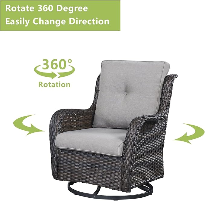 Rilyson Wicker Patio Furniture Set - 5 Piece Rattan Outdoor Sectional Conversation Sets with 2 Rocking Swivel Chairs,2 Ottomans and 1 Loveseat for Porch Deck Garden(Brown/Grey)