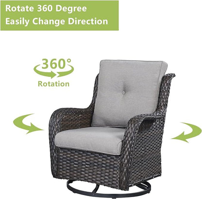 Rilyson Wicker Patio Furniture Set - 7 Piece Rattan Outdoor Sectional Conversation Sets with 2 Rocking Swivel Chairs,2 Ottomans,2 Sofa and 1 Coffee Table for Porch Deck Garden(Brown/Grey)