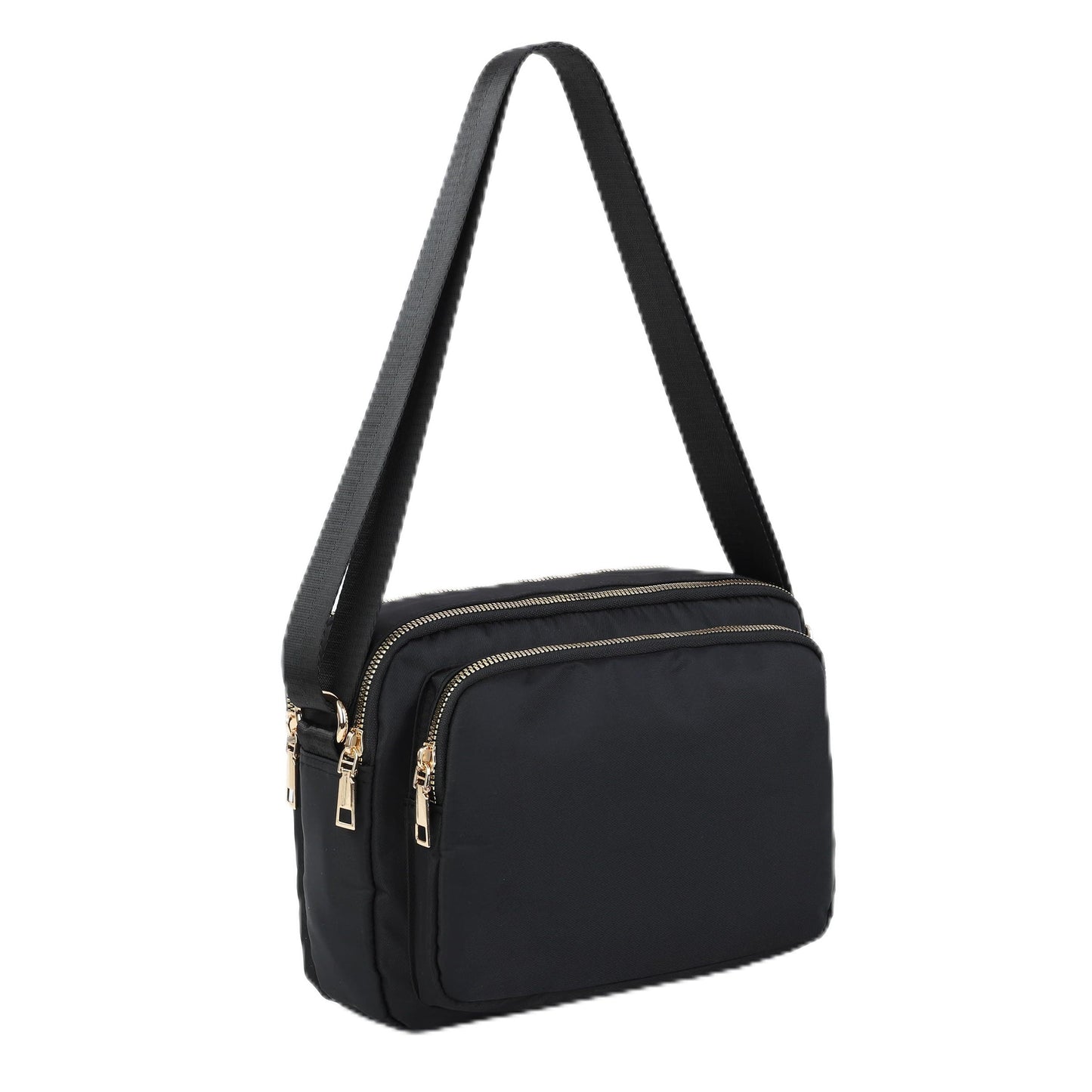NYIKYUAM Small Nylon Crossbody Bag for Women, Multi-Pocket Shoulder Bag with Adjustable Strap, Water Resistant Messenger Purse for Travel & Daily Use, Model 5085, Black