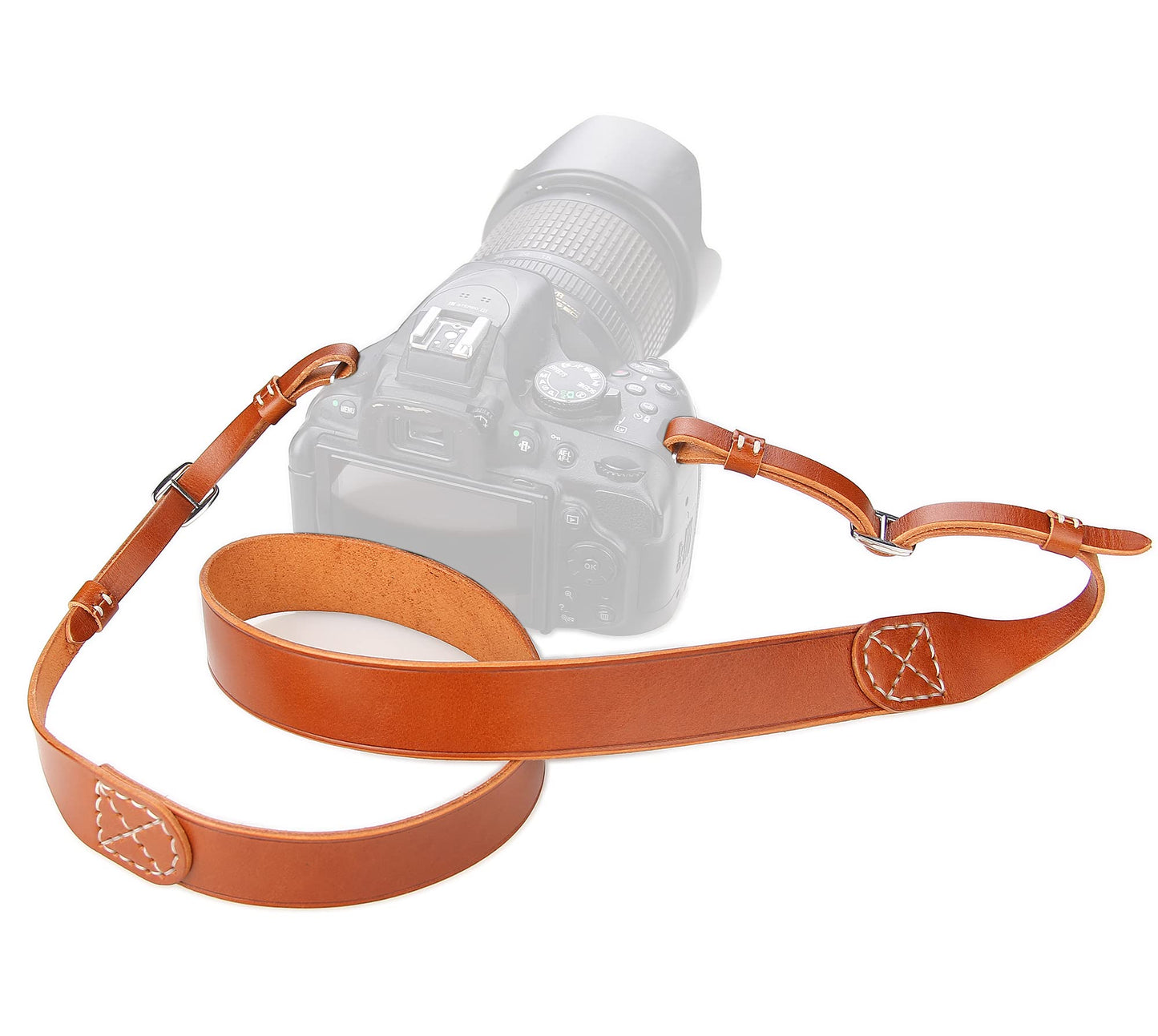 MY MEMORY Handmade Genuine Leather Camera Strap,Adjustable Camera Neck Shoulder Strap for All SLR and DSLR-Brown
