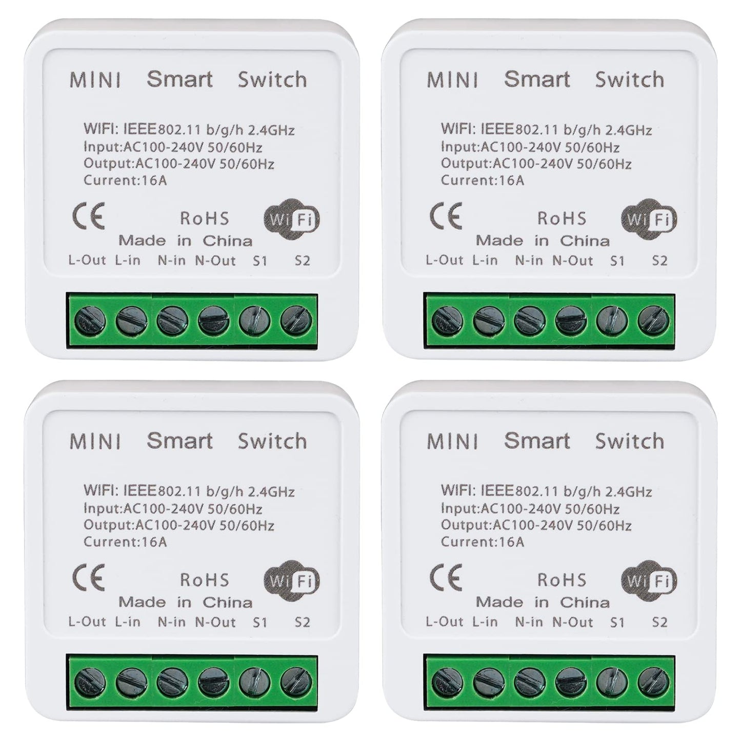 WiFi Smart Switch Light Switch, Compatible with Alexa/Google Home, APP Remote Control, Voice Control, DIY Mode, Timer Function, LAN Control, No Hub Required, 2 Way 16A(4 Pack)