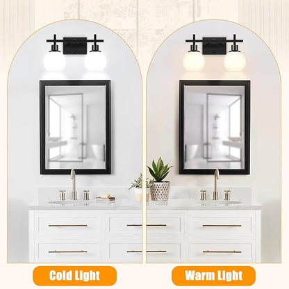 2-Light Black Bathroom Lighting Fixtures Over Mirror,Modern Vanity Lighting Fixtures,Bathroom Wall Mounted Vanity Light with Milky White Glass Lampshade for Living Room，Bedroom，Hallway