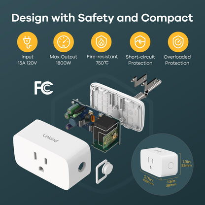 Linkind Matter Smart Plug with Remote, Work with Apple Home, Siri, Alexa, Google Home, SmartThings, Smart Outlet 15A/1800W Max, Smart Automation, Remote Control,Timer&Schedule, 2.4G Wi-Fi, 4 Pack