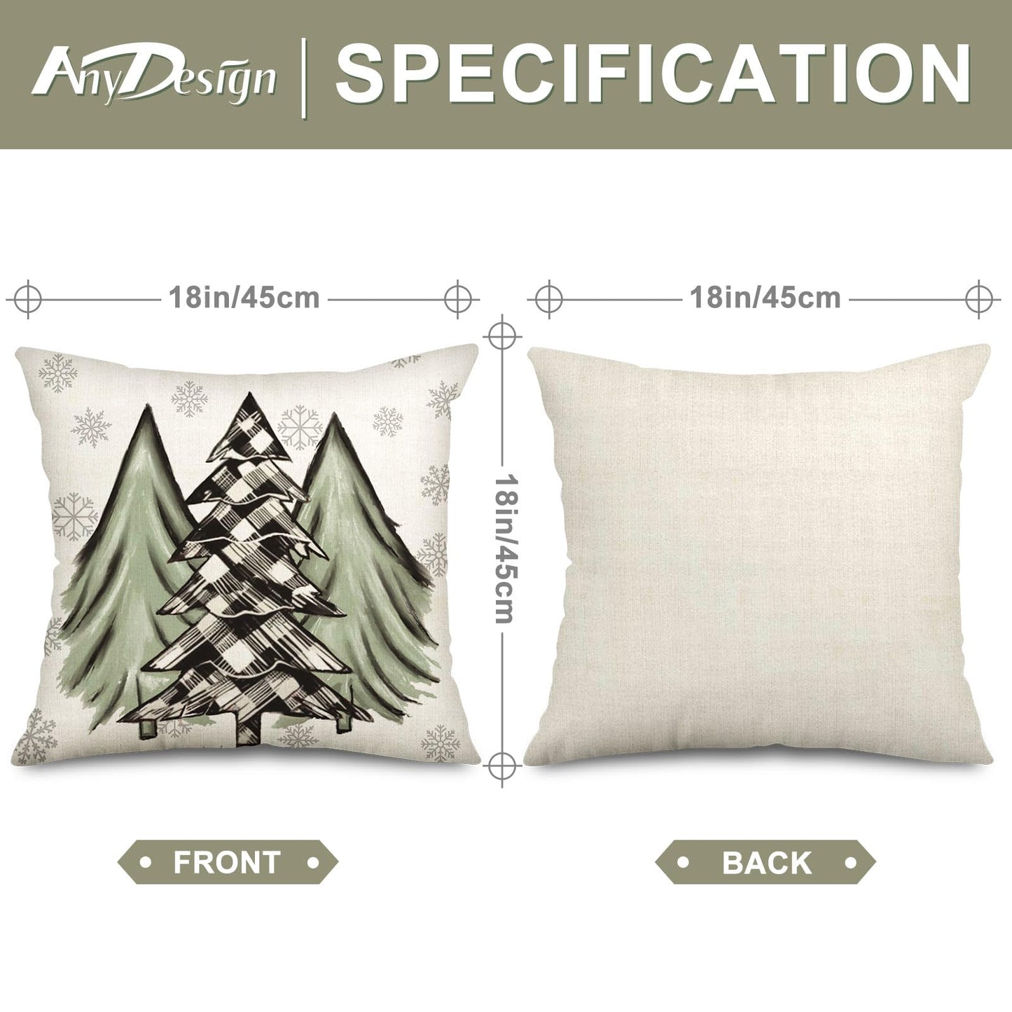Christmas Throw Pillow Covers Sage Green Christmas Tree Truck Pillow Case Xmas Winter Farmhouse Decorative Cushion Case for Home Office Room Couch Sofa, 18 x 18 Inch, 4 Packs