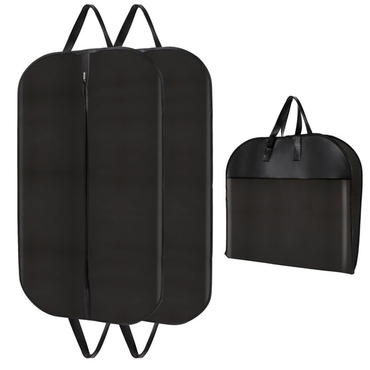 Garment Bags (2 Pack) - 40 Inch Premium PU Leather & Fabric Hanging Clothes Storage for Travel/Closet - Wrinkle-Free Suit Cover with Zipper & Handle for Shirts, Jackets, Coats, Dresses, Polo