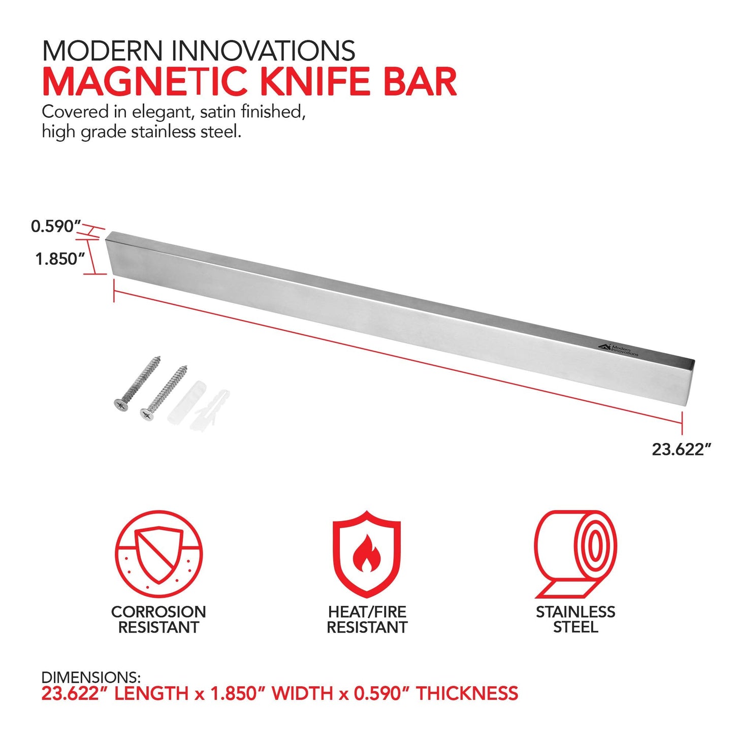 Modern Innovations 12 Inch Stainless Steel Magnetic Knife Bar with Multipurpose Use as Knife Holder, Knife Rack, Knife Strip, Kitchen Utensil Holder, Tool Holder, Art Supply Organizer, Home Organizer